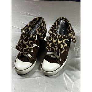 Coach Bonney Signature Sweater Lined Brown High Top Lace Up Sneakers